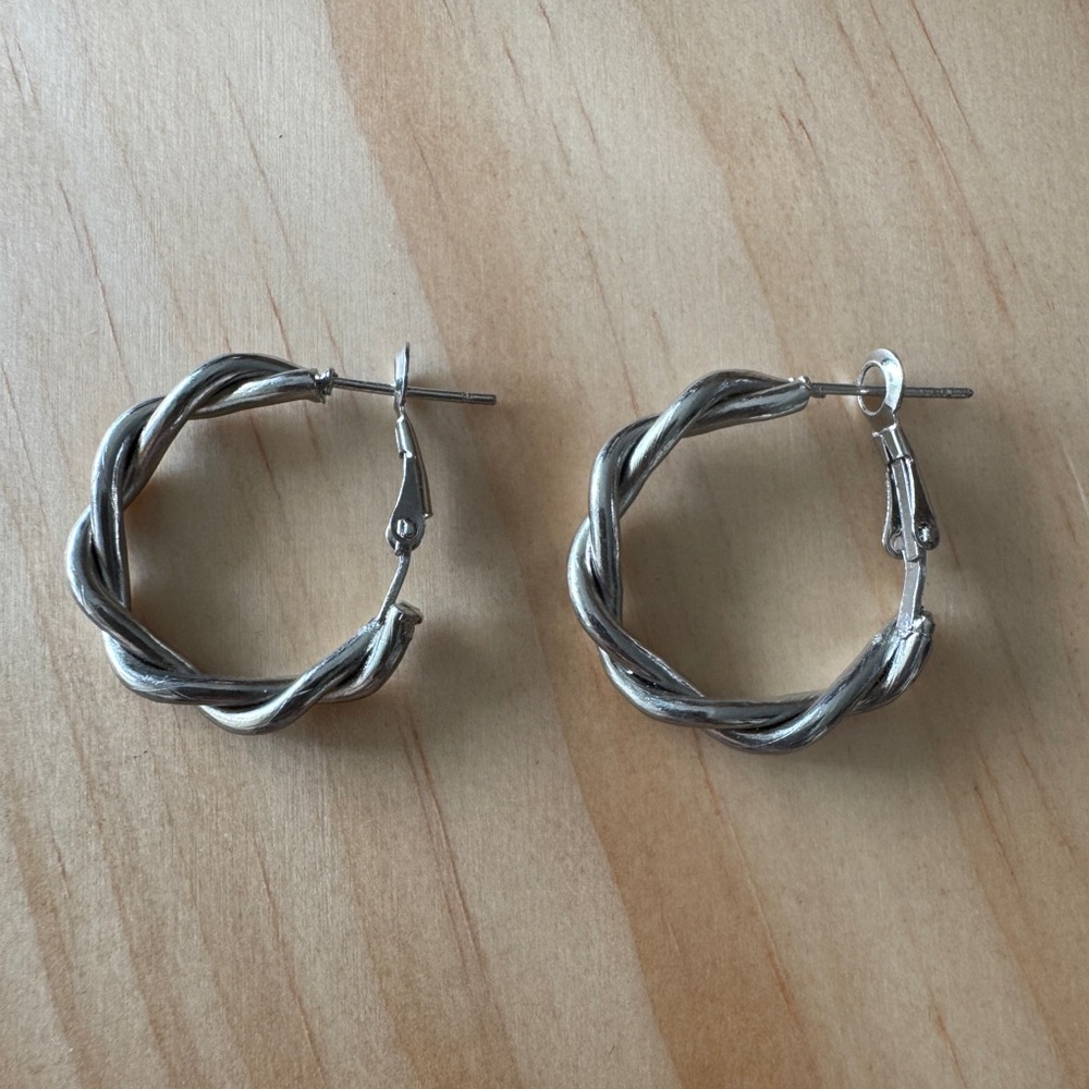 Icing Silver Twisted Hoop Earrings